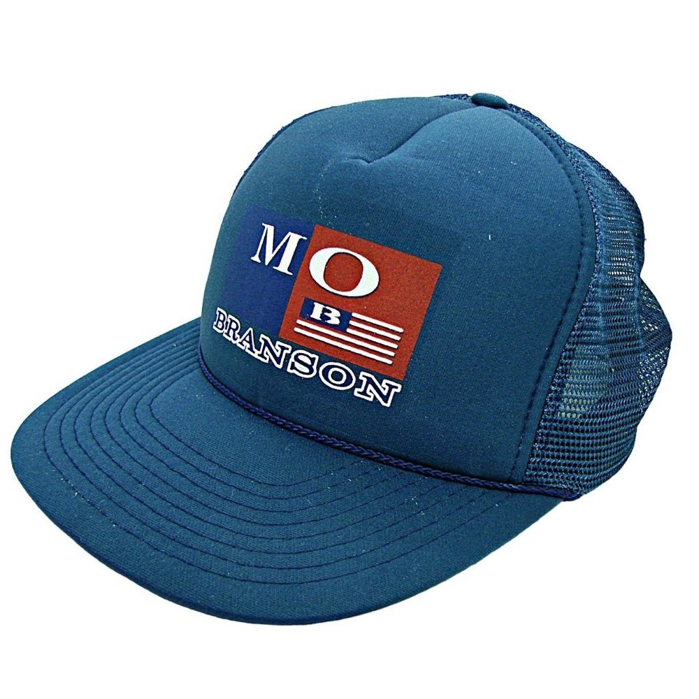 Vintage Branson Missouri Snapback Trucker Hat by Headmost Navy Blue Mesh OSFA